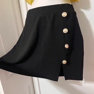 Elegant Black Mini Skirt with Gold Button Accents